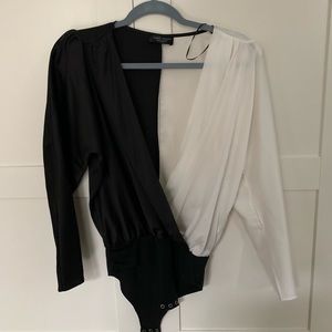 Zara white and black bodysuit with shoulder pad
